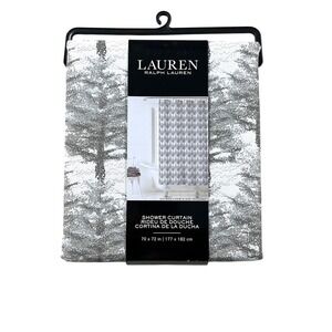 New RALPH LAUREN Winter‎ Evergreen SHOWER CURTAIN Pine Trees Cabin 100% Cotton